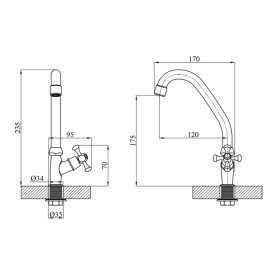 Кран для кухні на одну воду Kroner KRM Rhein-C090 одновентильний хром CV012068