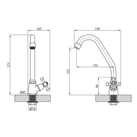 Кран для кухні на одну воду Kroner KRM Rhein-C091 одновентильний хром CV014917