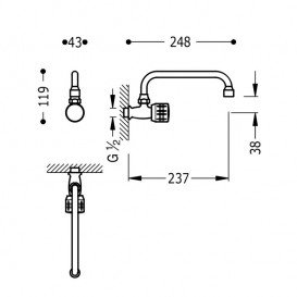 Кран для кухні Tres Ese-23 одновентильний настінний хром 123506