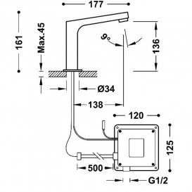 Кран для раковини Tres Electronic електронний з донним клапаном та сифоном хром 39210397