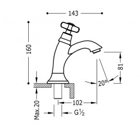 Кран для раковини Tres Tres-Clasic одновентильный 1 вода або попереднє змішування зістарена латунь матова 24250301LM