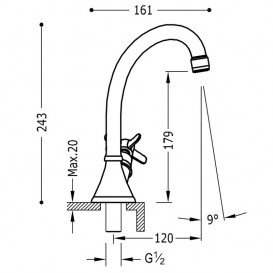 Кран для раковины Tres Tres-Сlasic с боковым вентилем состаренная латунь 24230601LV