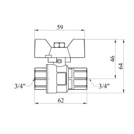 Кран шаровый Kroner KN-06/1 ¾'' ВВ PN40 бабочка латунь никелированная CV033209