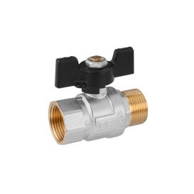 Кран шаровый Kroner KN-06/2 1'' ВН PN40 бабочка латунь никелированная CV033212