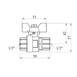 Кран шаровый Kroner KN-06/7 ½'' ВВ PN40 бабочка латунь никелированная CV033206