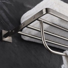 Полочка для ванной Kraus Aura с держателем для полотенец латунь сатин KEA-14442BN