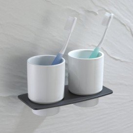 Cтакан для зубных щеток двойной Kraus Fortis с настенным держателем темный шоколад KEA-13316-ORB 