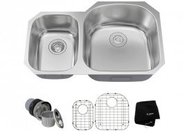 Мойка для кухни асимметричная Kraus Premier под столешницу нержавеющая сталь хром KBU25