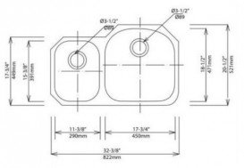 Мойка для кухни асимметричная Kraus Premier под столешницу нержавеющая сталь хром KBU25