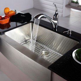 Мийка для кухні прямокутна Kraus Precision під стільницю з переднім фартухом нержавіюча сталь хром KHF200-30