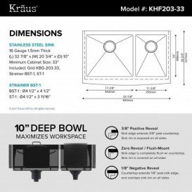 Мийка для кухні прямокутна Kraus Precision під стільницю нержавіюча сталь хром KHF203-33