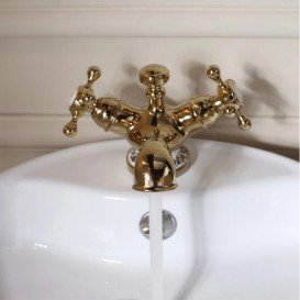 Змішувач для раковини Kraus Apollo двухвентильний латунь золото KEF-16000G