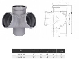 Крестовина угловая Ostendorf HT safe 67° DN 110/110/110 полипропилен 175920-05