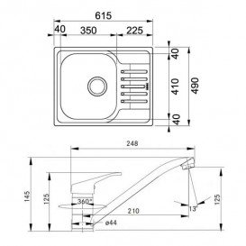 Кухонная мойка Franke Polar PXL 611-60 декор и смеситель Narew 35 Plus нержавеющая сталь 101.0444.100