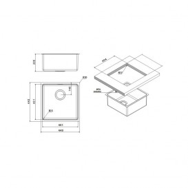 Кухонная мойка квадратная Apell Ferrara Plus встраиваемая под столешницу с сифоном нержавеющая сталь Вrushed FEM40UBC