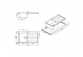 Кухонна мийка прямокутна Apell Amalthea LEFT з донним клапаном і сифоном нержавіюча сталь Satin SQ861ILSC
