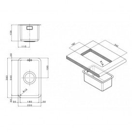 Кухонна мийка прямокутна Apell Ferrara Plus вбудована під стільницю з сифоном нержавіюча сталь Вrushed FEM18UBC
