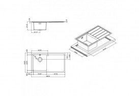 Кухонна мийка прямокутна Apell Linear Plus LEFT з донним клапаном і сифоном нержавіюча сталь Brushed LNP861FLBC