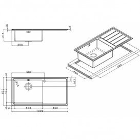 Кухонная мойка прямоугольная Apell Linear Plus RIGHT с донным клапаном и сифоном нержавеющая сталь Brushed LNP1001FRBC