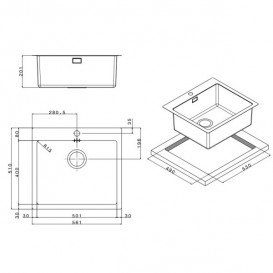 Кухонна мийка прямокутна Apell Linear Plus з донним клапаном і сифоном нержавіюча сталь Brushed LNP50FBC