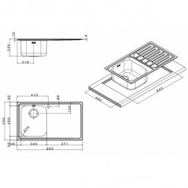 Кухонная мойка прямоугольная Apell Melodia LEFT с донным клапаном и сифоном нержавеющая сталь Brushed MLG861ILBC