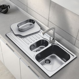 Кухонная мойка прямоугольная Apell Venezia LEFT с донным клапаном и сифоном нержавеющая сталь Linen VE1002ILAC