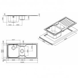 Кухонна мийка прямокутна подвійна Apell Torino RIGHT з донним клапаном і сифоном нержавіюча сталь Brushed TO1002IRBC