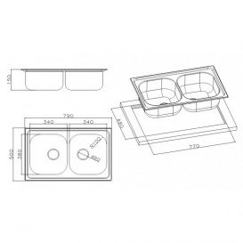 Кухонная мойка прямоугольная двойная Apell Oceano с донным клапаном и сифоном нержавеющая сталь Matt OH792IPC