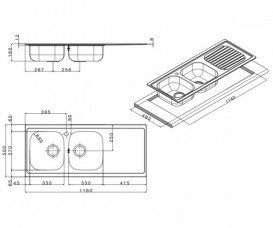 Кухонная мойка прямоугольная двойная Apell Oceano RIGHT с донным клапаном и сифоном нержавеющая сталь Matt OH1162IRPC
