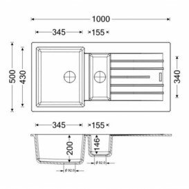 Кухонна мийка прямокутна подвійна Apell Pietra Plus з сифоном граніт чорний PTPL1002GB