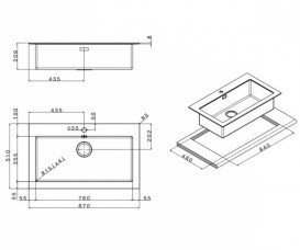 Кухонная мойка прямоугольная фронтальная часть черное стекло pop-up механизм Apell Pura нержавеющая сталь Brushed PUG861IBC