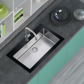 Кухонная мойка прямоугольная фронтальная часть черное стекло pop-up механизм Apell Pura нержавеющая сталь Brushed PUG861IBC