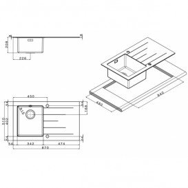 Кухонна мийка прямокутна фронтальна частина чорне скло pop-up механізм Apell Pura RIGHT нержавіюча сталь Brushed PU861IRBC