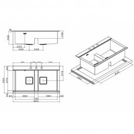 Кухонна мийка прямокутна на дві чаші з двома білими скляними поверхнями Apell Sinphonia нержавіюча сталь PD862IKITW
