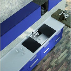 Кухонна мийка прямокутна з телескопічним змішувачем і двома скляними поверхнями Apell Regola нержавіюча сталь RE601IKITB