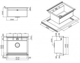Кухонна мийка прямокутна з телескопічним змішувачем і двома скляними поверхнями Apell Regola нержавіюча сталь RE601IKITB