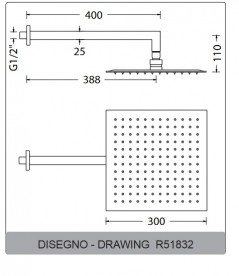 Лейка для верхнього душа Eurorama Wellness 300х300 мм з тримачем сталь R51832