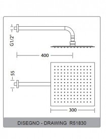 Лейка для верхнього душа Eurorama Wellness 300х300 мм з тримачем сталь R51830