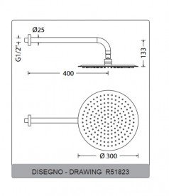 Лейка для верхнего душа Eurorama Wellness 300 мм с держателем сталь R51823