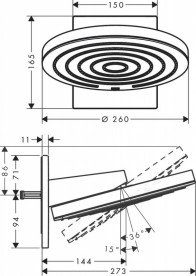 Верхній душ зі стіни Hansgrohe Pulsify EcoSmart 260 мм 2-режимний чорний матовий 24151670