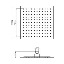 Лейка для верхнего душа Kroner Edelstahl Kubus-ESG704-25 250х250 мм нержавеющая сталь никель CV022954