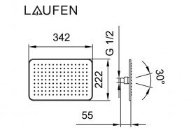 Лейка для верхнего душа Laufen 342х222 мм 1 режим с RubiClean хром HF504727100000