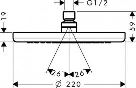 Лейка для верхнього душа з тропічним душем Hansgrohe колекція Croma LowPressure 220 1jet хром 26734000