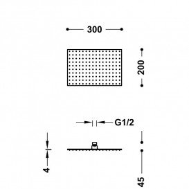Лійка для верхнього душу Tres 300х200 мм нержавіюча сталь матове рожеве золото 134315007OPM