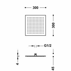 Лейка для верхнего душа Tres Inox 300x300 мм с шарниром хром 134315012