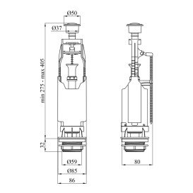 Механизм слива для бачка унитаза Kroner KRM SB68 с одинарной кнопкой хром CV032087