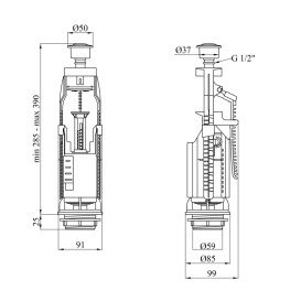 Арматура для бачка унитаза Kroner KRM DB77 с двойной кнопкой хром CV032088