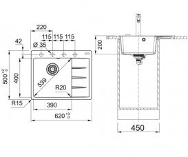 Мийка для кухні Franke Centro CNG 611-62 TL 62х50 см Fragranite бежевий 114.0630.459