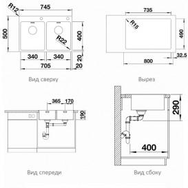Мойка для кухни Blanco Andano 340/340-IF/A 74,5х50 см нержавеющая сталь 525248