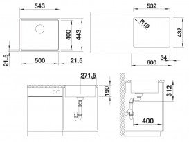 Мийка для кухні Blanco Subline 500-IF SteelFrame 54,3х44,3 см SILGRANIT PuraDur® чорний/сталевий кант 525998